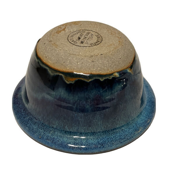 Smoky Mountain Pottery Candle Holder Glazed Blue Round Hand Made Gatlingburg TN - Picture 5 of 10